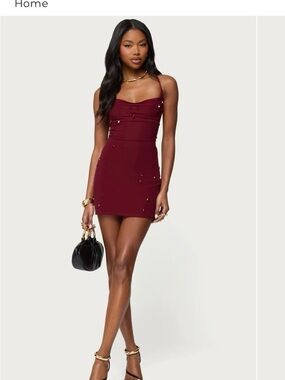 Edikted Burgundy Backless Bodycon Mini Dress